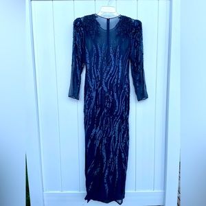 Cache’ long sleeve sequin and beaded evening gown cocktail dress